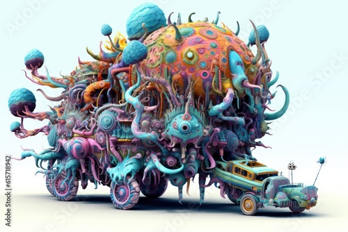 concept object fantasy unbelievable enormous vehicle made of thousands of doodled creatures  ai tools generated image