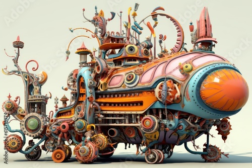 concept object fantasy unbelievable enormous vehicle made of thousands of doodled creatures, ai tools generated image