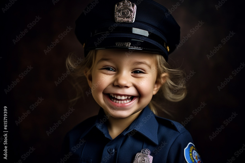 Happy girl in Police Officer costume with Generative AI Happy girl in Police Officer costume with Generative AI