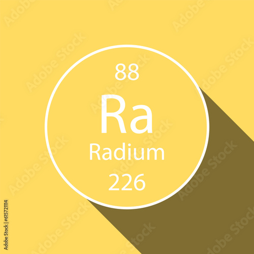 Radium symbol with long shadow design. Chemical element of the periodic table. Vector illustration.