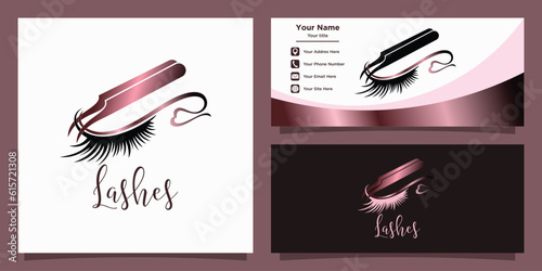 eye lashes logo design with elegant concept and id card