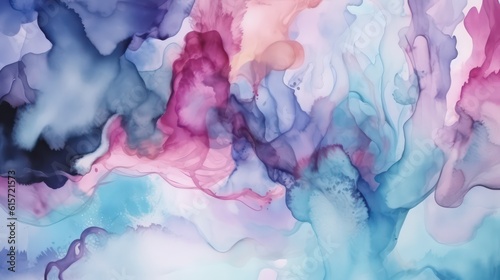 Abstract watercolor background. Blue purple pink aquarell. Generative AI. © SaraY Studio 