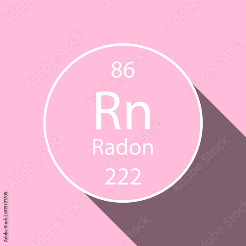 Radon symbol with long shadow design. Chemical element of the periodic table. Vector illustration.