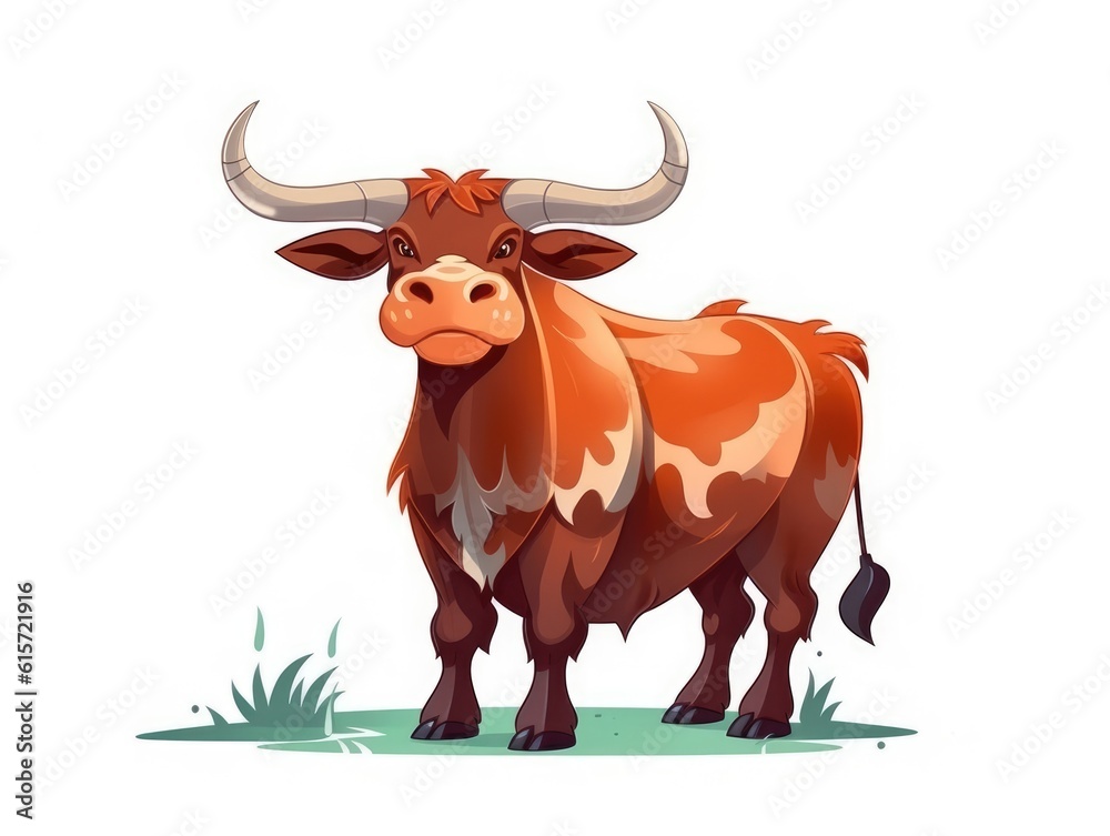 Ox in Cartoon Style on white background - generative AI Ox in Cartoon Style on white background - generative AI