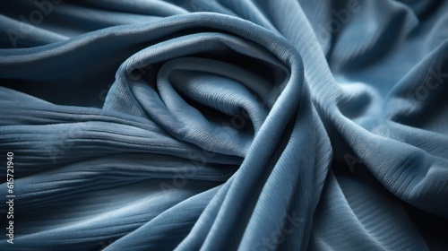 Blue corduroy. Soft folds of fabric. Elegant fabric wallpaper background. Generative AI.