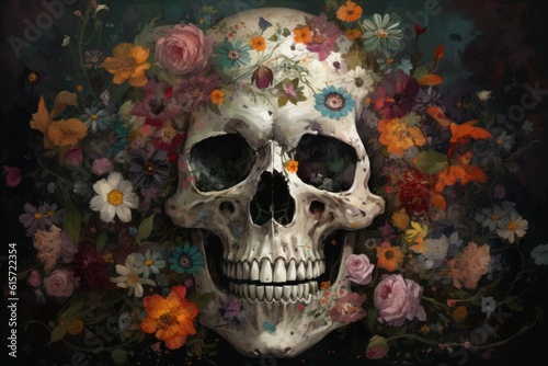Skull flowers. Generate Ai