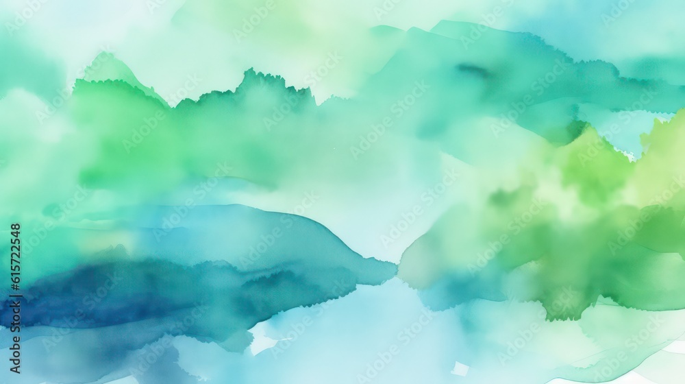 Hand drawn watercolor background. Blue green abstract art watercolour,watercolor wallpaper background. Generative AI.