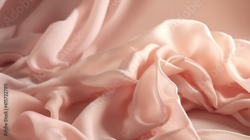 Pink cream light peach background. Soft wavy folds fabric wallpaper background. the Generative AI.