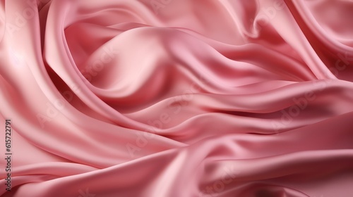 Pink silk satin background. Soft wavy folds on the fabric luxurious wallpaper background. Generative AI.