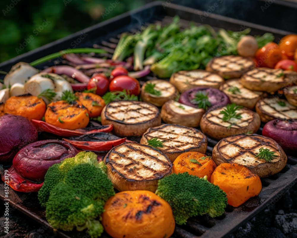 Grillgemüse auf einem Grill, generative AI Grillgemüse auf einem Grill, generative AI