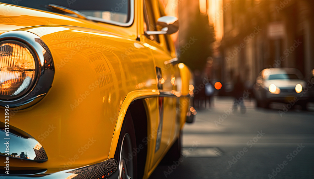 Close-up of a Yellow Taxi, Energetic Urban Vibe, ai generative