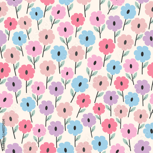 Seamless pattern with beautiful bright flowers on white background. Vector for summer background, wallpaper, fabric, backdrop, picture frames, webpage, surface textures
