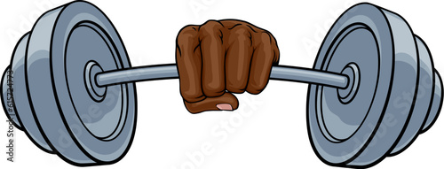 A weight lifting or weightlifting fist hand holding a heavy barbell or dumbbell concept.