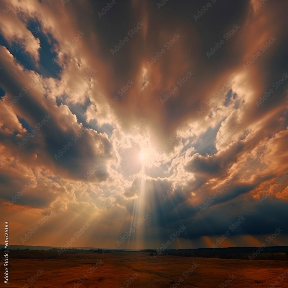 Sky in early autumn, rainy and windy day weather, a bright ray breaks through the gray clouds Sky in early autumn, rainy and windy day weather, a bright ray breaks through the gray clouds
