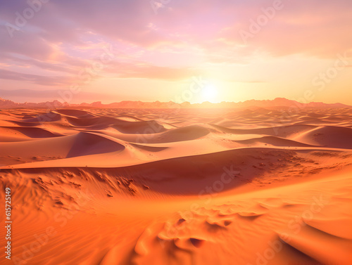 A mirage, translucent, barely visible on the horizon of sand dunes in the desert