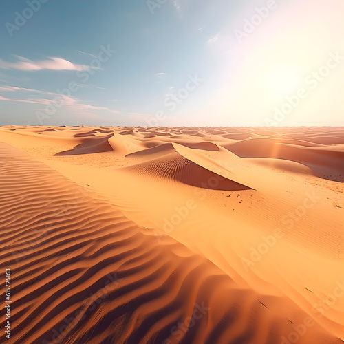 A mirage, translucent, barely visible on the horizon of sand dunes in the desert © shooreeq