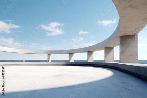 Modern concrete architecture building, exterior floor and roof with empty space for mock up with blue sky background, in clean design, with Generative Ai. © TANATPON