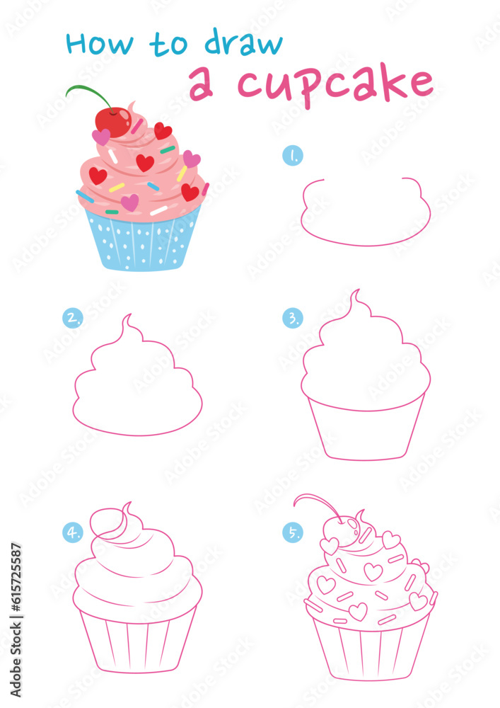 How to draw a cupcake vector illustration. Draw a cupcake step by step