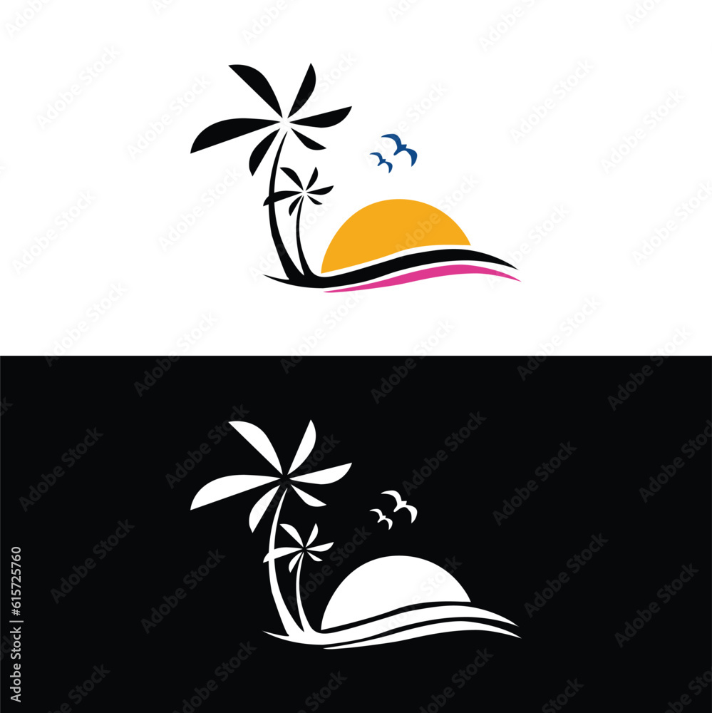 Summer plam tree with wave minimalist blue logo design icon vector,palm tree logo vector icon illustration,palm tree logo vector icon,Palm tree logo template vector,