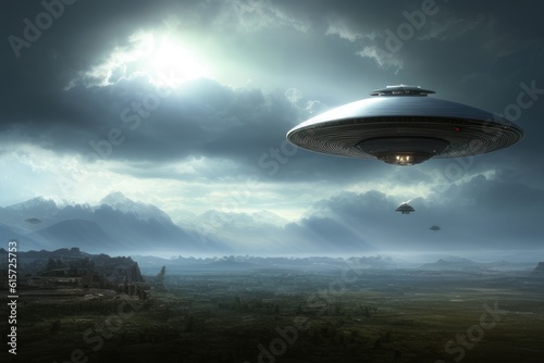 ufo flying over the sky  generative ai
