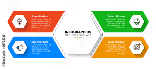 Infographic template. Hexagon with 4 steps and icons