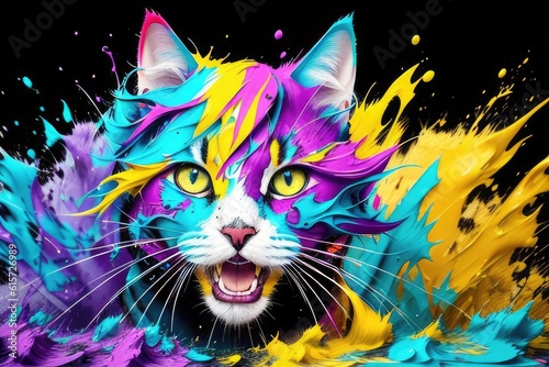 abstract cat painting on a black background, generative ai