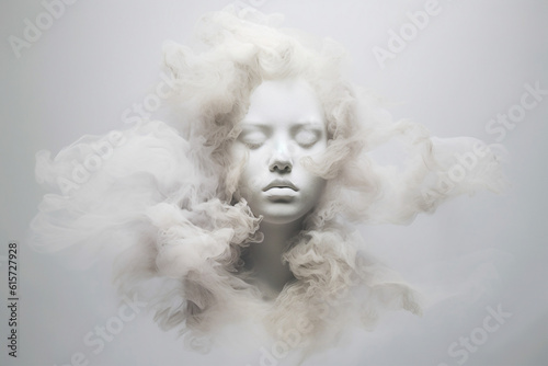 Fototapeta Generative ai picture portrait of porcelain skin body woman with foggy face psyc
