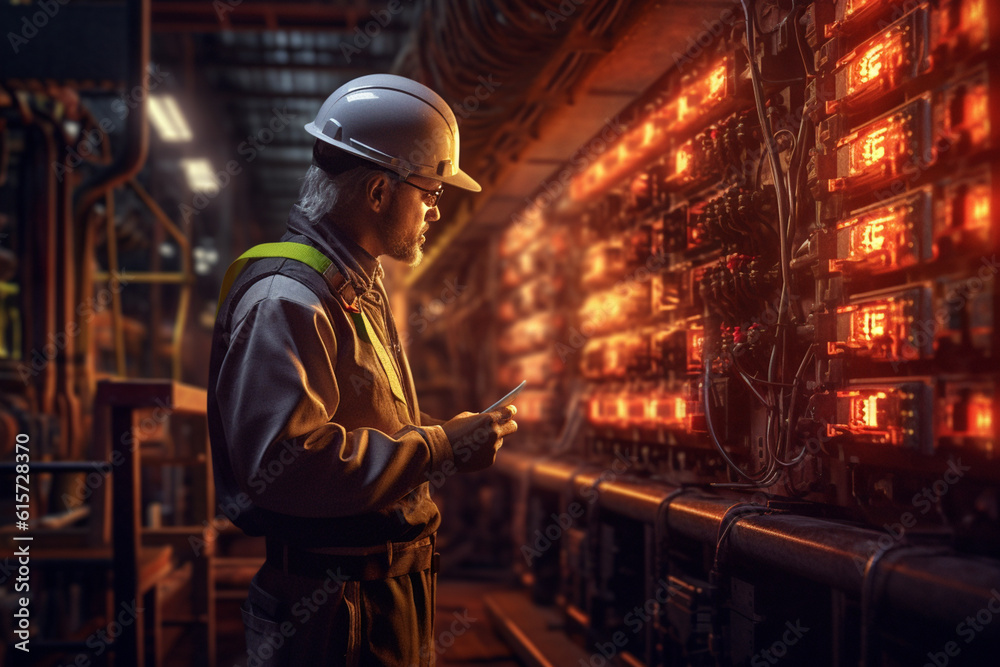 engineer checking power station with clipboard with Generative AI engineer checking power station with clipboard with Generative AI