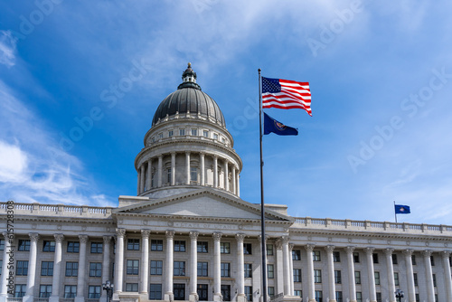 Utah State Capitol on Capitol Hill in Salt Lake City, Utah, USA - May 12, 2023. The Utah State Capitol is the house of government for the U.S. state of Utah. 