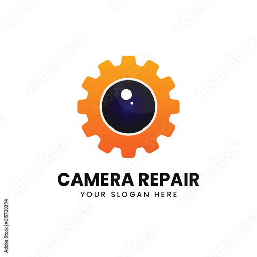 Camera repair service logo design vector template