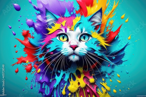 illustration of abstract cat splash painting, generative ai © drimerz