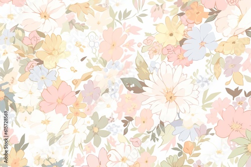 Floral background. Abstract leaf and flowers design on a dark background. Pale colors. Generative AI