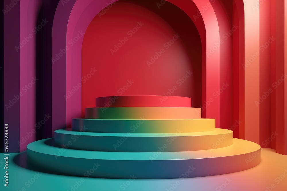 Colourful podium with lighting. Stand wall scene colourful podium background, geometric shape for product display presentation. Minimal scene for mockup products, stage showcase, promotion display. Colourful podium with lighting. Stand wall scene colourful podium background, geometric shape for product display presentation. Minimal scene for mockup products, stage showcase, promotion display.