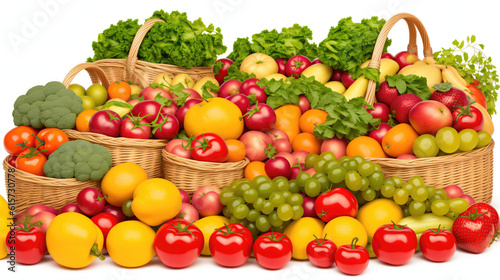 Illustration of vegetables and fruits in a bowl on the table, healthy nutrition and abundance, juicy bright fruits as sunny accents, and fresh vegetables that embody nature's nutrition, Generative AI