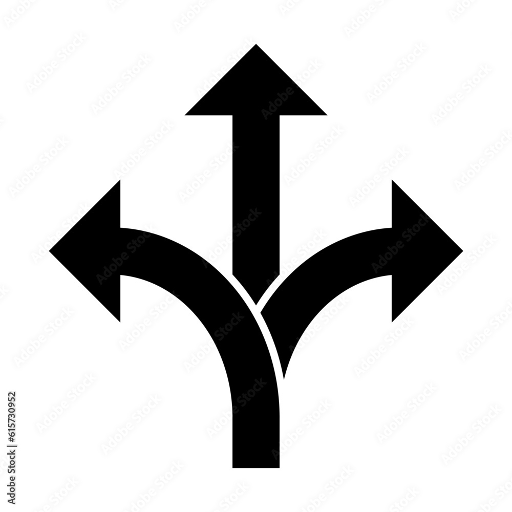 Three-way direction arrow icon vector, road direction sign for graphic design, logo, web site, social media, mobile app, ui illustration Three-way direction arrow icon vector, road direction sign for graphic design, logo, web site, social media, mobile app, ui illustration