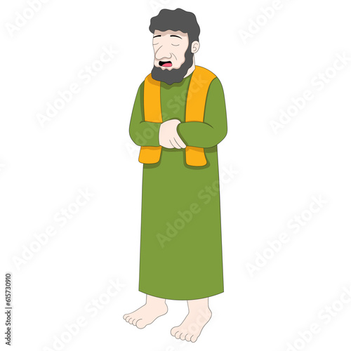 Muslim men are concentrating on doing Islamic worship