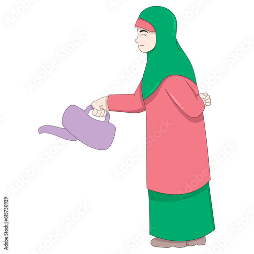 Muslim mothers are diligently watering with fanfare