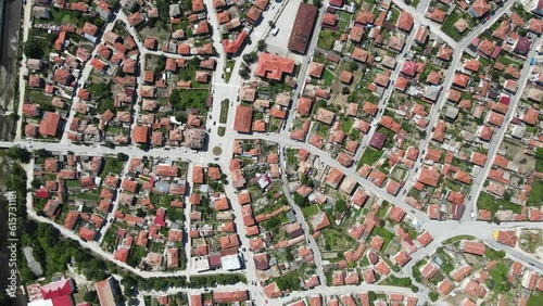 Aerial Spring view of historical town of Strelcha, Pazardzhik Region, Bulgaria photo