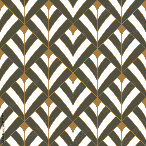 Gold and olive green Art Deco pattern. Luxury geometric design.