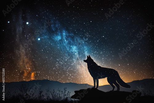 Wolf in the night. AI Generated