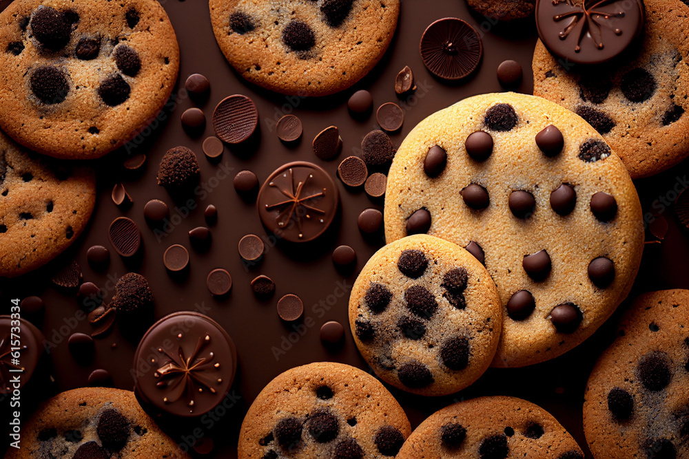 Fototapeta premium Cookies with chocolate close-up. AI Generated