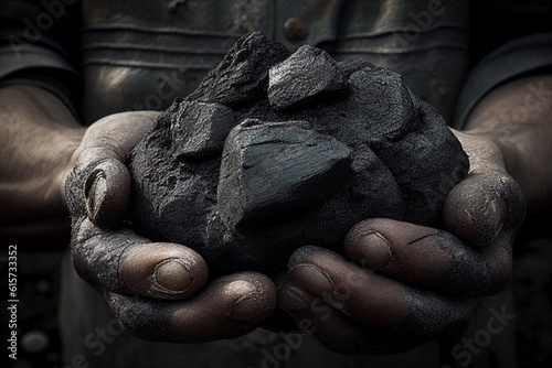 Coal in hands. AI Generated