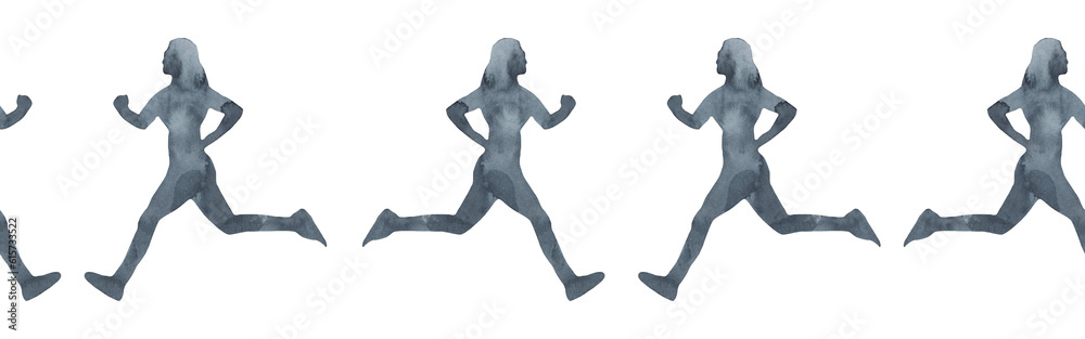 Sports at sunrise border.Running.Gymnastics.Morning gym.Watercolor silhouette sport isolated on white background. Sports at sunrise border.Running.Gymnastics.Morning gym.Watercolor silhouette sport isolated on white background.