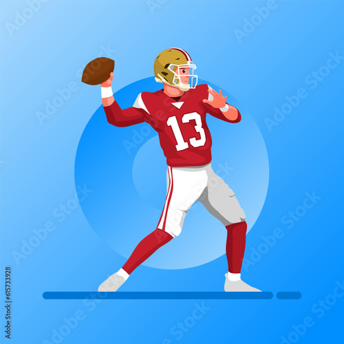 American football character flat design. Vector illustration. Cartoon male character isolated on gradations background. 