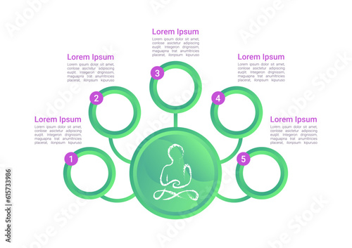Emotional wellbeing infographic chart design template. Abstract infochart with copy space. Instructional graphics with 5 step sequence. Visual data presentation. Roboto Medium, Light fonts used