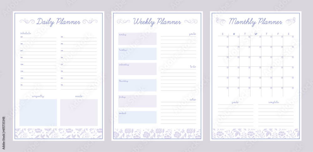 3 set of Daily weekly monthly planner. (purple) 3 set of Daily weekly monthly planner. (purple)