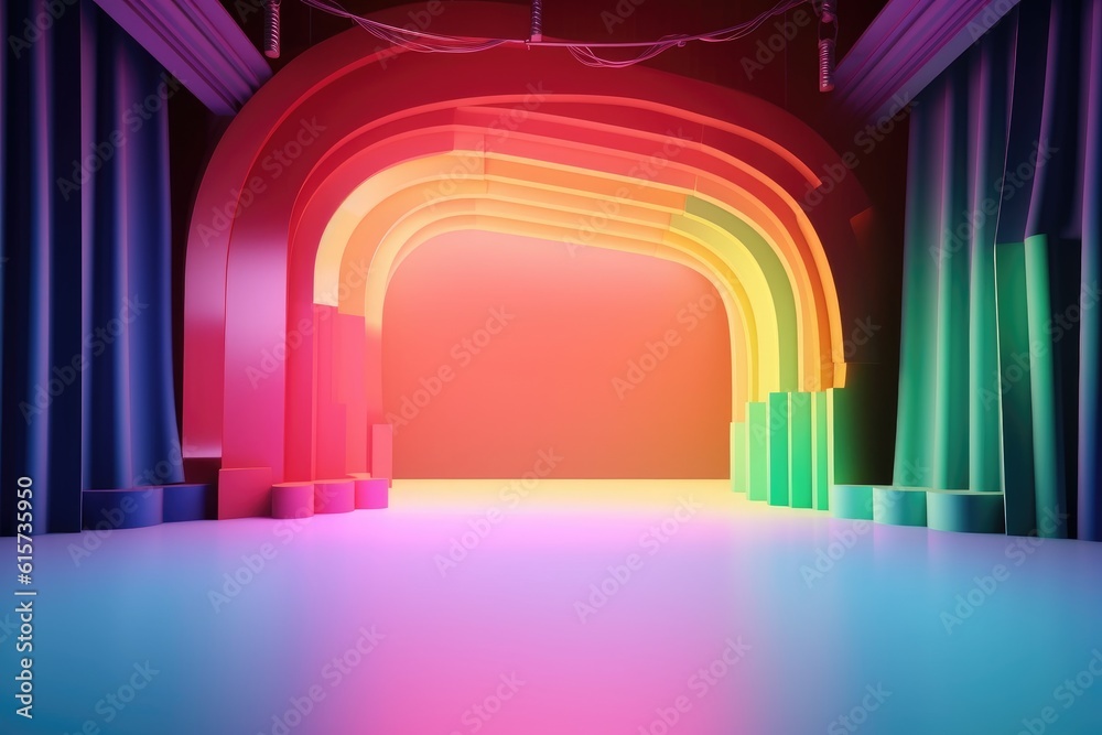 Colourful podium with lighting. Stand wall scene colourful podium background, geometric shape for product display presentation. Minimal scene for mockup products, stage showcase, promotion display. Colourful podium with lighting. Stand wall scene colourful podium background, geometric shape for product display presentation. Minimal scene for mockup products, stage showcase, promotion display.