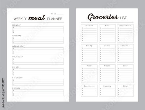 Meal Planner and groceries list planner. Plan you food day easily. Vector illustration.