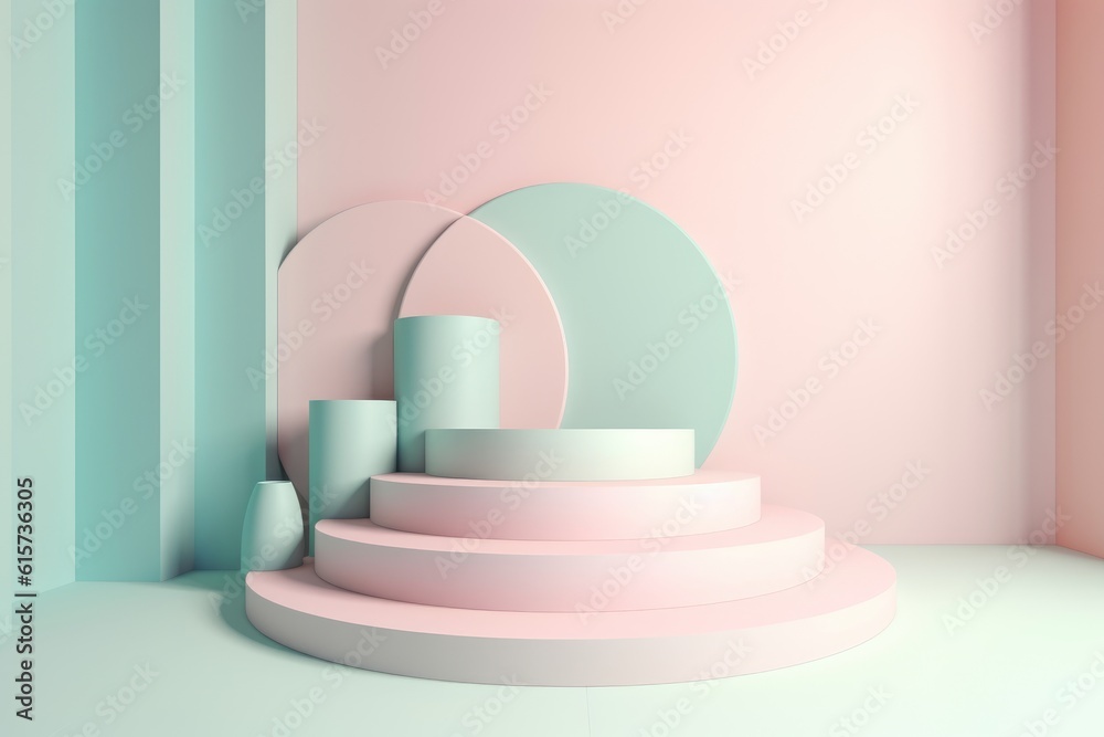 Stand podium wall scene pastel color background, geometric shape for product display presentation. Minimal scene for mockup products, stage showcase, promotion display. Stand podium wall scene pastel color background, geometric shape for product display presentation. Minimal scene for mockup products, stage showcase, promotion display.