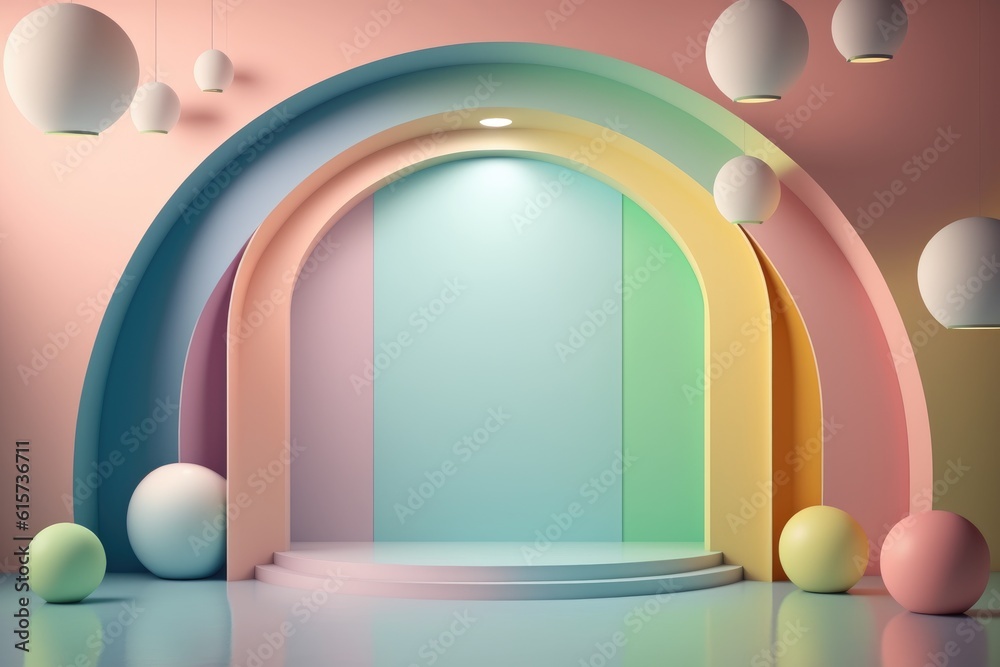 Stand podium wall scene pastel color background, geometric shape for product display presentation. Stand podium wall scene pastel color background, geometric shape for product display presentation.
